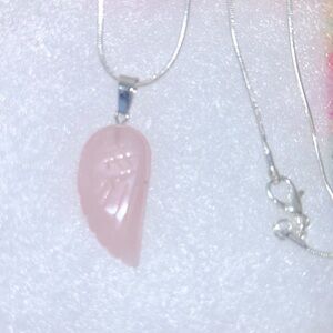 Boho hippie Rose Quartz Crystal Angel Wing Sterling Silver Necklace 18”